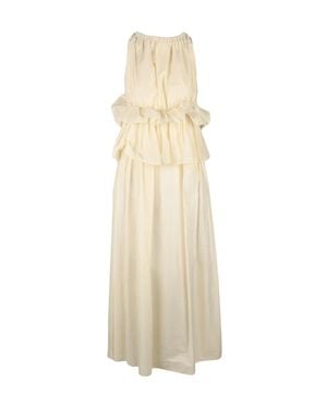 Ter Et Bantine Cream Gauzed Ruffled Peplum Cotton-Blend Maxi Dress - White