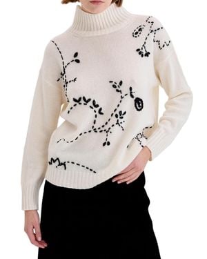 Biancalancia Embroidered Floral Design Turtleneck Sweater - Natural