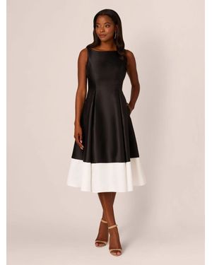 Adrianna Papell Midi Dress Mikado Pleated Boat Neck Party Gbo753 - Natural