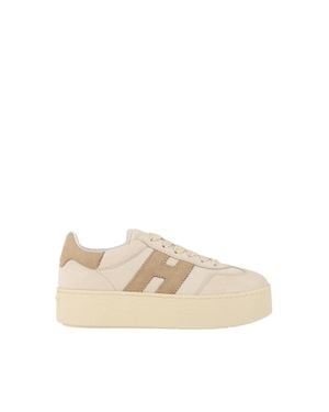 Hogan H698 Calfskin Suede Low-Top Sneakers - Natural