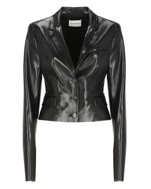 ANDAMANE Cropped Faux Leather Jacket - Black