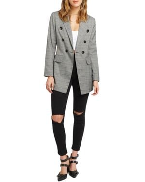 Belle & Bloom Double-Breasted Prince Of Wales Checked Woven Blazer - Gray