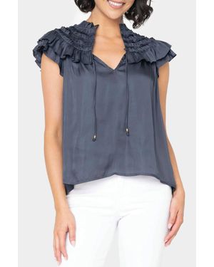 Reset By Jane Ruffled Yoke Crinkle Blouse - Blue
