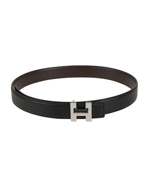 Hogan Calf Leather Metallic Buckle Belt - Black