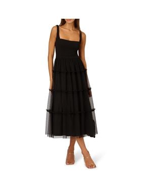 Adrianna Papell Mesh Tiered Midi Dress - Black