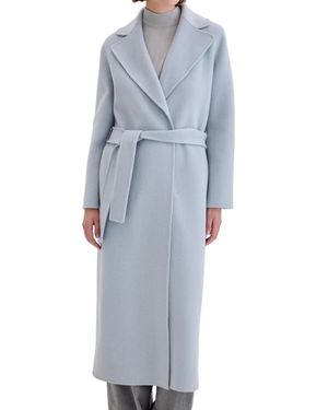 Biancalancia Belted Waist Wide Lapels Tailored Long Coat - Blue