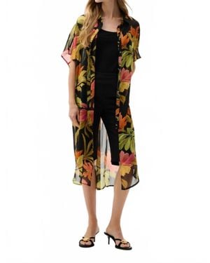 Joseph Ribkoff Printed Chiffon Longline Blouse - Black