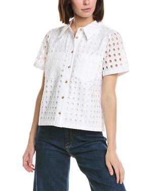 Cece Collared Button Down Swing Top - White