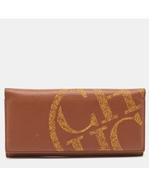 Carolina Herrera Leather Logo Print Continental Wallet - Brown