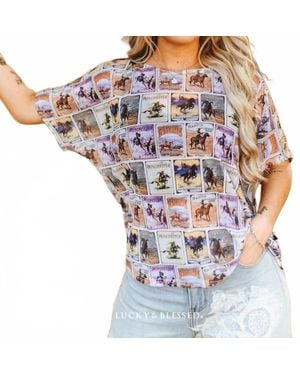 Lucky & Blessed Vintage Rodeo Poster Print Western Mesh Top - Multicolor