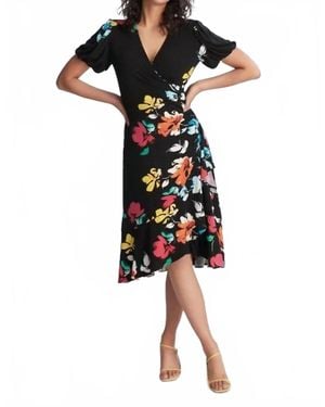 Joseph Ribkoff Aria Floral Wrap Midi Dress - Black