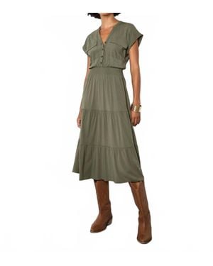 Apricot Tiered Utility Midi Dress - Green
