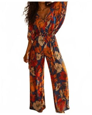 SurelyMine Tropical Floral Wide Leg Jumpsuit - Red