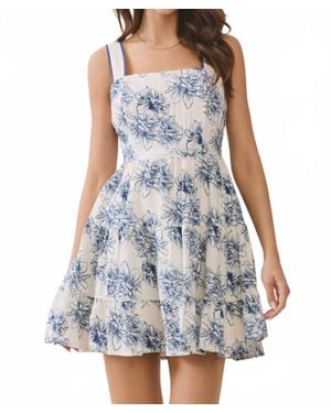 TCEC Floral Print Wide Strap Fit And Flare Dress - Blue