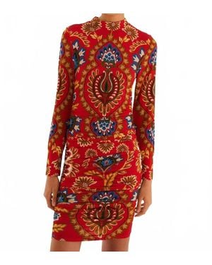 FARM Rio Folk Tapestery Jersey Mini Dress - Red