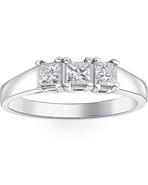 Pompeii3 1Ct Three Stone Princess Cut Diamond Ring 14K Size Selectable - White