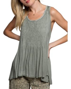 Pol Babydoll With Smocked Details Top - Gray