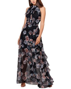 Betsy Adam Petite Floral print Halter Gown in Blue Lyst