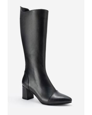 Forever & Always Shoes Osmera Leather Block Heel Knee High Boot - Black