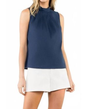 Thml Pleated Mock Neck Linen Sleeveless Top - Blue