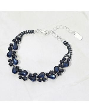 Fashnzfab Elegant Teardrop Round Stone Cluster Evening Bracelet - Blue