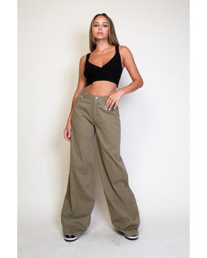 TRUEDAMES Star Embroidery Wide Leg Pants - Green