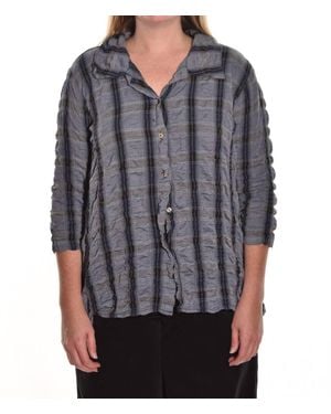 cut-loose Crinkle Plaid Hi-Low Shirt - Gray