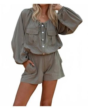 Habitual Long Sleeve Utility Romper - Gray