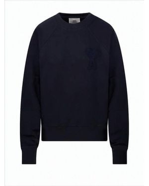 Ami Paris Relaxed-Fit Long-Sleeve Cotton Sweatshirt With Embroidered Logo - Blue
