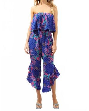 Sugarlips Rayanne Lanah Strapless Ruffle Jumpsuit - Blue