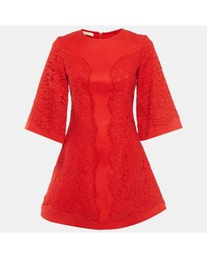 Alexis Crepe Guipure Lace Detail Mini Dress - Red