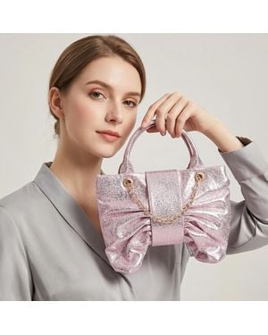Fashnzfab Sparkly Ruched Bow Accent Shoulder Crossbody Handbag - Pink