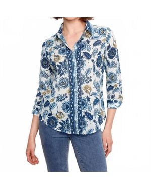 Charlie b Printed Cotton Voile Button Up Blouse - Blue