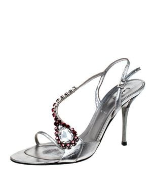 Baldinini Metallic Leather Crystal Embellised Ankle Sandals