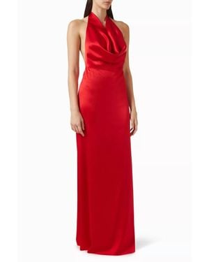 ÉTERNE Carla Silk Cowl Neck Halter Dress - Red