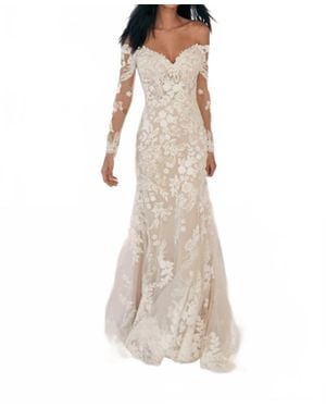 Madison James Floral Lace Appliques Romantic Bridal Dress - Natural
