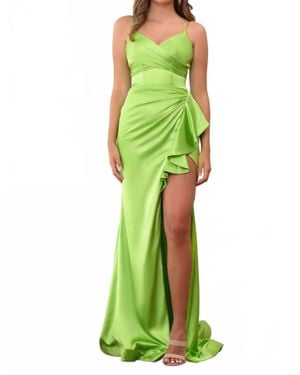 Ava Presley Fitted Gown With Slit And Ruffle Detail - Green