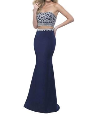 Blush Prom Satin Crepe Beaded Two Piece Gown - Blue