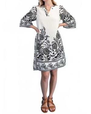 Gigio Shelby Printed V-Neck Dress - White
