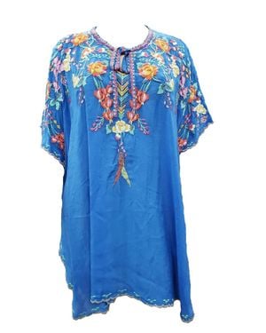 Johnny Was Rayon Embroidered Poncho - Blue