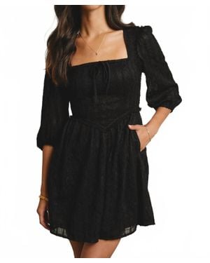 Forte Textured Lace Puff Sleeve Mini Dress - Black