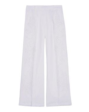 ERMANNO FIRENZE Wide-Leg Pants With Floral Cut-Out Embroidery - White