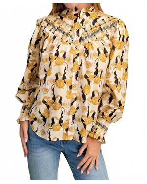 Gigio Floral Long Sleeve Button Down Shirt - Metallic