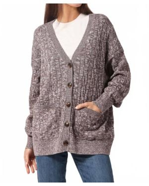 Minnie Rose Cotton Oversized Marled Cable Cardigan - Gray