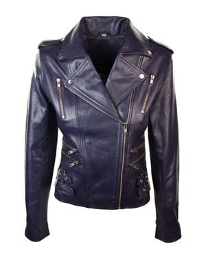 TruClothing Soft Leather Racing Biker Short Jacket - Blue