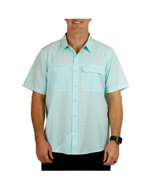 AFTCO Air-O Mesh Printed Short Sleeve Button Down Shirt - Blue