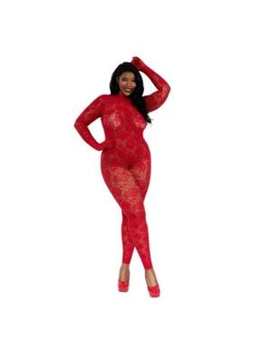 Dreamgirl Gloved Bodystocking Dmnd - Red