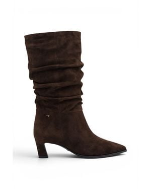 Tamaris Mocca Suede Mid-Calf Heeled Long Boots - Brown