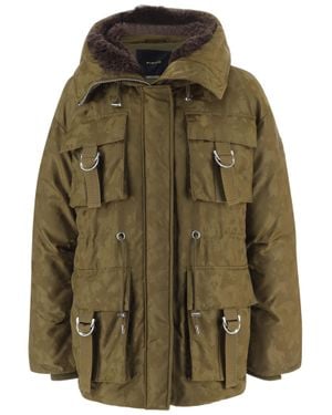 Pinko Camouflage Faux Fur Collar Down Jacket - Green