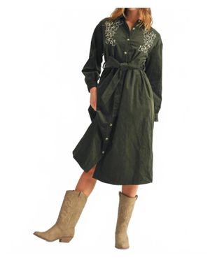 Jodifil Long Sleeve Corduroy Midi Dress - Green